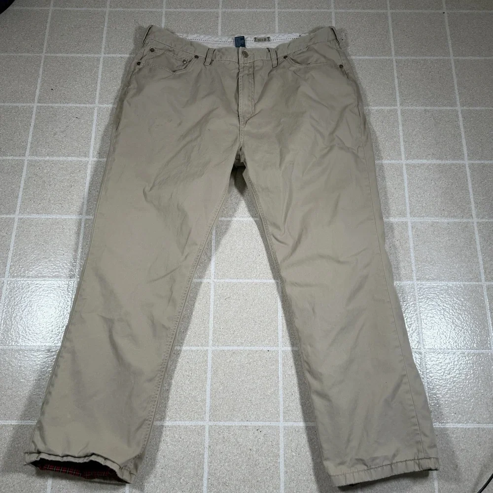 Vtg Polo Ralph Lauren 867 Pants Beige Red Flannel Lined Chino Winter Plaid 40x31